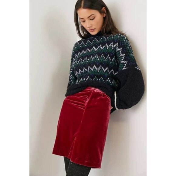Red Anthropologie Maeve Velvet Midi Skirt (NWT) - Picture 2 of 5